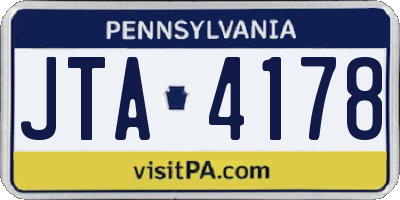 PA license plate JTA4178