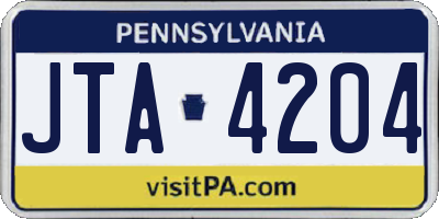 PA license plate JTA4204