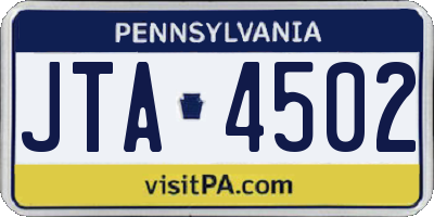 PA license plate JTA4502