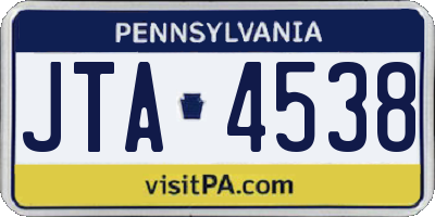 PA license plate JTA4538