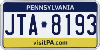 PA license plate JTA8193