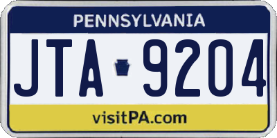PA license plate JTA9204