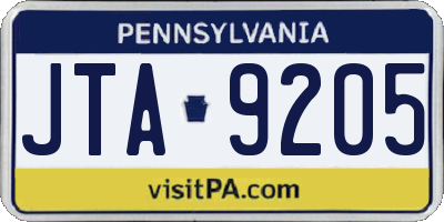 PA license plate JTA9205