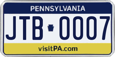 PA license plate JTB0007