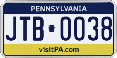 PA license plate JTB0038