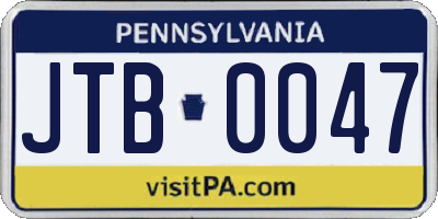 PA license plate JTB0047