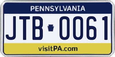 PA license plate JTB0061
