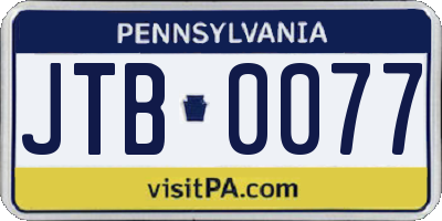 PA license plate JTB0077