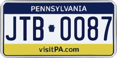 PA license plate JTB0087