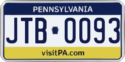 PA license plate JTB0093