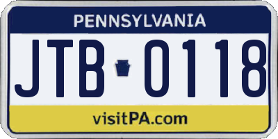 PA license plate JTB0118
