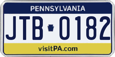 PA license plate JTB0182