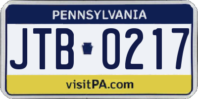 PA license plate JTB0217