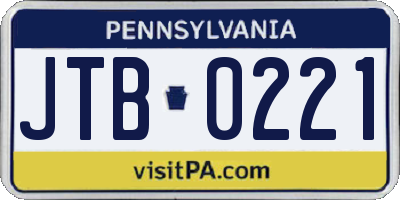 PA license plate JTB0221
