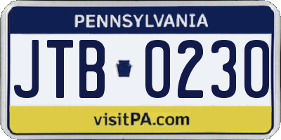 PA license plate JTB0230