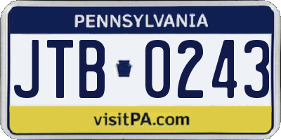 PA license plate JTB0243
