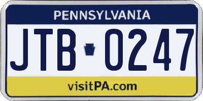 PA license plate JTB0247