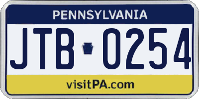 PA license plate JTB0254