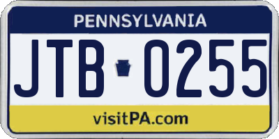 PA license plate JTB0255