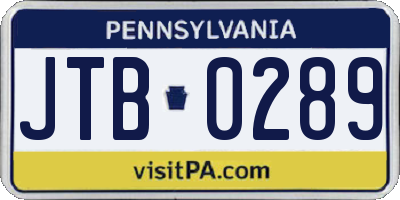 PA license plate JTB0289