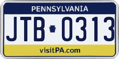 PA license plate JTB0313