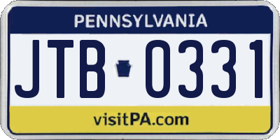 PA license plate JTB0331