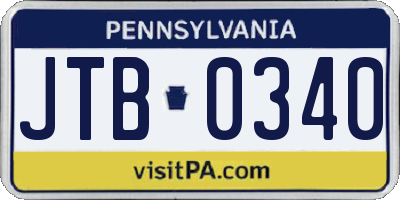 PA license plate JTB0340