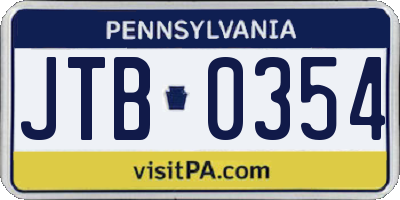 PA license plate JTB0354