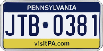 PA license plate JTB0381