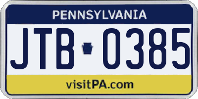 PA license plate JTB0385