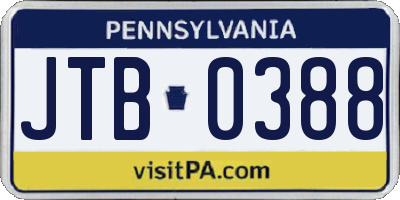 PA license plate JTB0388