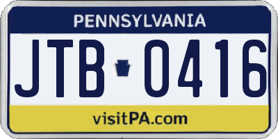 PA license plate JTB0416