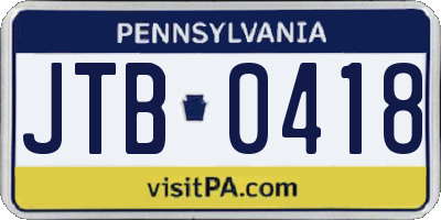 PA license plate JTB0418