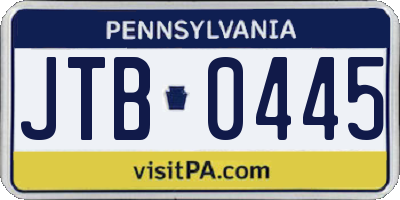 PA license plate JTB0445