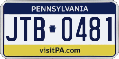 PA license plate JTB0481
