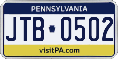 PA license plate JTB0502
