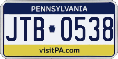 PA license plate JTB0538
