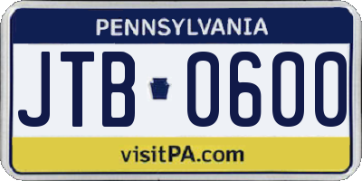 PA license plate JTB0600