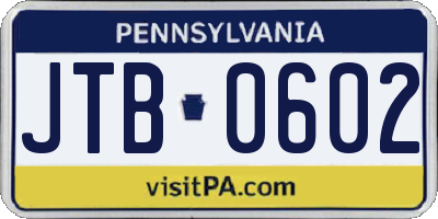 PA license plate JTB0602