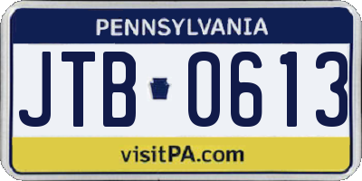 PA license plate JTB0613