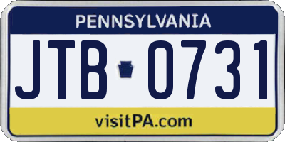 PA license plate JTB0731