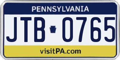 PA license plate JTB0765