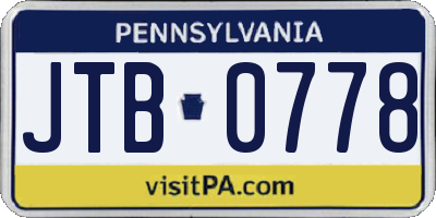 PA license plate JTB0778