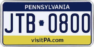 PA license plate JTB0800