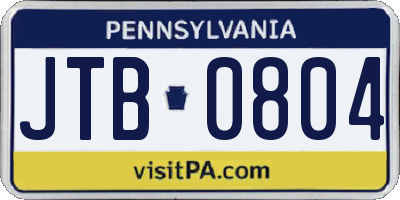 PA license plate JTB0804