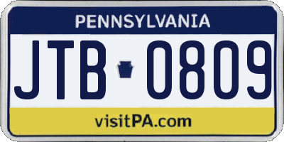 PA license plate JTB0809