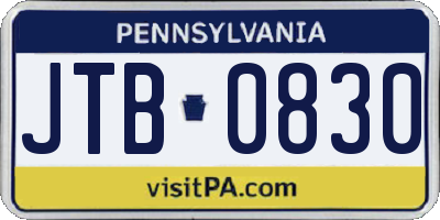 PA license plate JTB0830