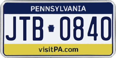 PA license plate JTB0840
