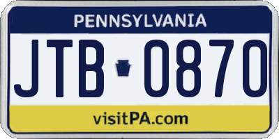 PA license plate JTB0870