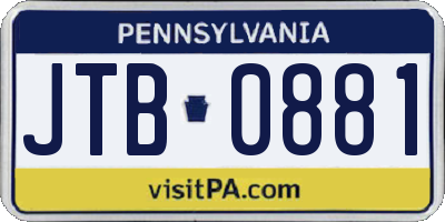 PA license plate JTB0881